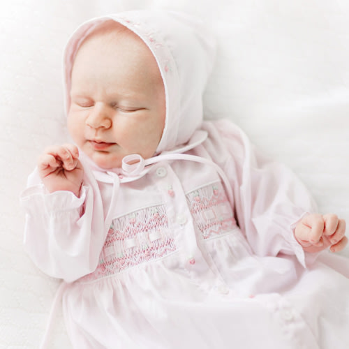 Ribbon Smocked Take Me Home Gown with Hat | Feltman Brothers