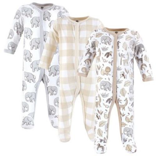 Hudson Baby Infant Baby Cotton Sleep and Play 3-Pack, Neutral Safari, 0-3 Months