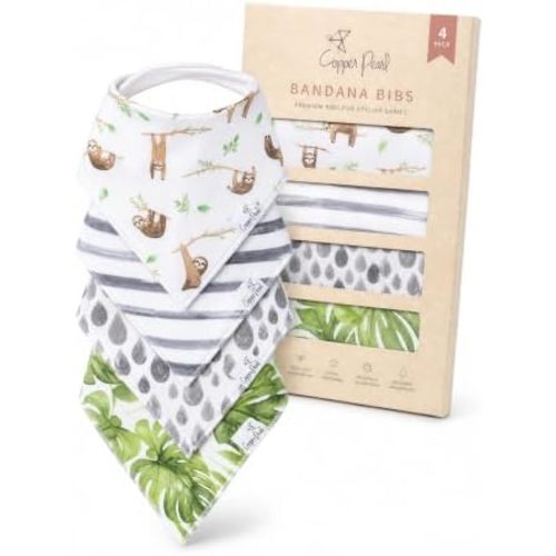 Copper Pearl Baby Bibs 4 Pack, Printed Bandana Drool Bibs for Baby Girl & Boy, Soft Cotton Drooling Teething Bibs