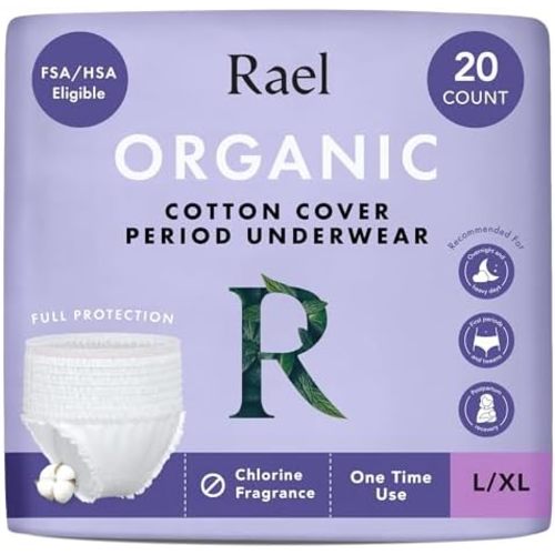 Rael Disposable Period Underwear, Organic Cotton Cover (Size L-XL, 20 Ct)