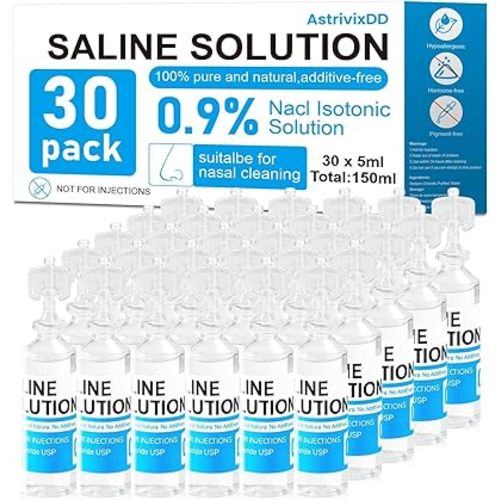 30 Pack 0.9% Saline Solution, Sodium Chloride for Cleaning, Normal Solution for All Ages, Total 150ml, 5ml Each