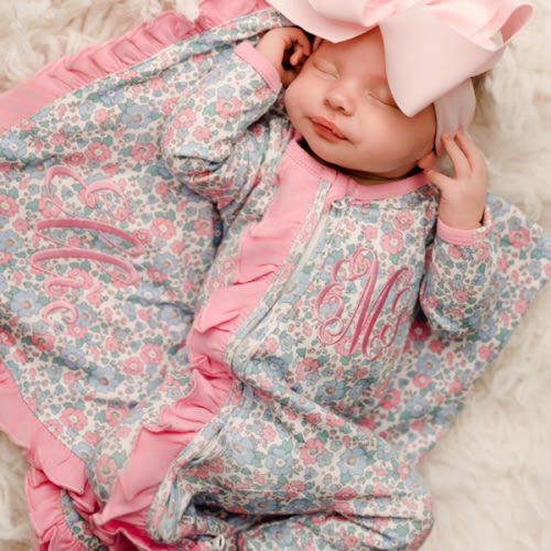 Baby Girl Coming Home Outfit, Grand Millennial Monogrammed Coming Home Outfit, Sk Creations, Zip Footie, Ruffle Outfit, Floral BP - Etsy