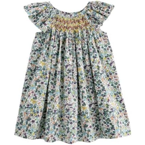 Simplee kids Baby Girl Smocked Dress Summer Casual Short Sleeve Dresses Floral Print Sundress Princess Dress for Toddlers
