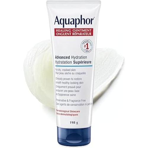 Aquaphor Healing Ointment, Multipurpose Ointment for Dry, Cracked Skin, Chafing, Cuticle Care, Fragrance Free, Non Greasy and Non Comedogenic Body Moisturizer, Dermatological Skin Care, 198g Tube