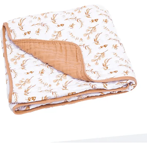 Parker Baby Muslin Blanket - 100% Soft Cotton Baby Quilt and Kids Reversible Blanket - Crib, Stroller, Tummy-Time Blanket - Girls - Prairie Floral