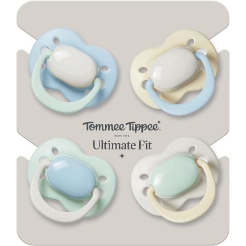 Tommee Tippee Ultimate Fit Soother, 0-6 Months, 4 Pack, Colour Blocked, Orthodontic Dummy for Babies, Extra Air Holes, Symmetrical Teat, 100% BPA Free Silicone, Steriliser Safe, Muted Brights