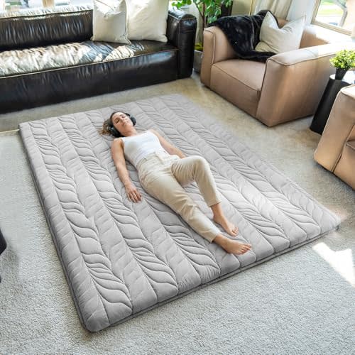 ZonLi Japanese Floor Mattress Futon Mattress Full Size, Thicken Roll Up Tatami Mat 100% Cotton Washable Cover, Portable & Foldable Floor Bed Mattress for Sleeping, Dormitory, Adult Kids, Coffee