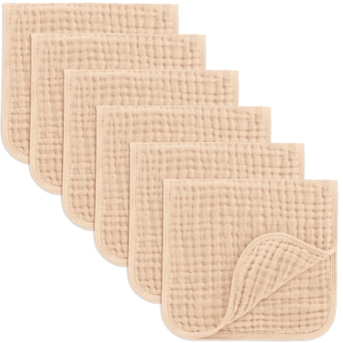 Comfy Cubs Muslin Burp Cloths - Large 100% Cotton, 6 Layers (Cream, 6-Pack, 20"X10")