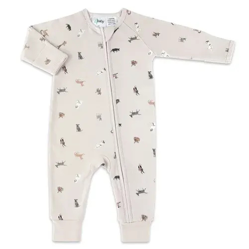 4Baby Zip Coverall Long Sleeve Dog 1 Tog Sand | Baby Bunting AU