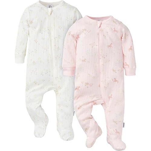 Gerber baby-girls Baby Unisex 2-pack 2-way Zip Textured Sleep 'N Play