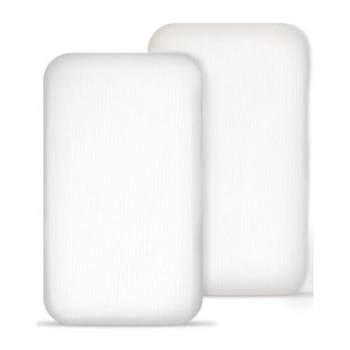 Muslin Bedside Bassinet Sheets 2 Pack, 33x20 Fitted Ultra Soft & Breathable Bedside Sleeper Sheets, Ideal for Baby Girl and Boy, Perfect for Newborns (White-White, Bedside Sleeper Sheet)