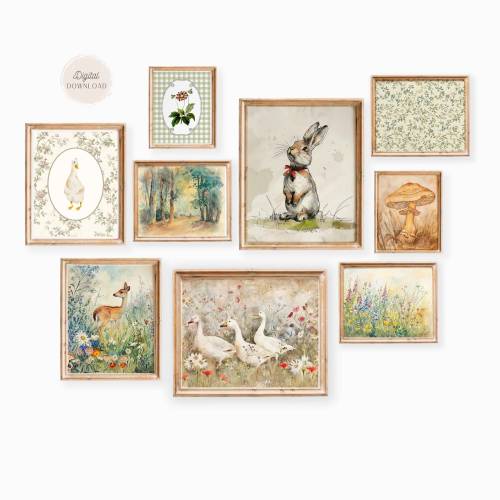 Vintage Nursery Gallery Wall Art: Antique Storybook Prints (Digital Download)