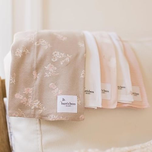 Burt's Bees Baby Infant Burp Cloths, 100% Organic Cotton Extra Absorbent Soft Fabric Drool Cloths, 5-Pack Newborn Must-Have Essential Large Burping Cloths, One Size 17 x 11.75 Inches