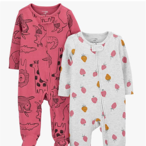Simple Joys by Carter's Baby Girls' 2-Way Zip Thermal Footed Sleep and Play, Pack of 2