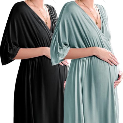Ekouaer 3 in 1 Labor/Delivery/Hospital Gown 2 Pack Maternity Dress Nursing Nightgown Sleepwear