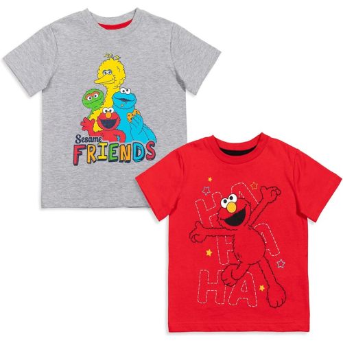 Sesame Street Elmo Cookie Monster Big Bird Toddler Boys 2 Pack T-Shirts Gray/Red 3T
