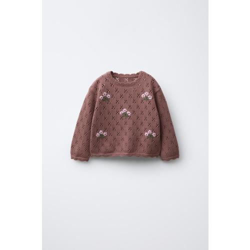 OPENWORK KNIT EMBROIDERED SWEATER - Pink / Mauve | ZARA United States