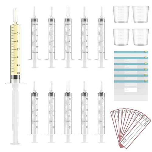 60 Sets 1Ml Colostrum Collector Kit Include 60 1ml No Needle Sterile Syringes with Cap, 4 Measuring Cup, 6 Zip-lock Storage Bags, 60 Labels for Breast Milk Collector