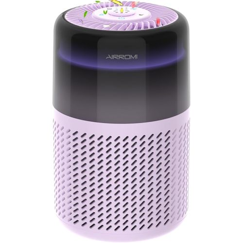AIRROMI Air Purifier for Bedroom Home,HEPA Filter,Covers Upto 549 Ft²,Quiet 360°intake Air Cleaner with Fragrance ponge for Better Sleep,Night Light,Filters Smoke,Pet Dander,Allergies,Dust,A2005Purple