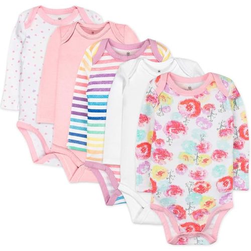 HonestBaby baby-girls 5-pack Long Sleeve Bodysuits One Piece 100% Organic Cotton for Infant Baby Girls