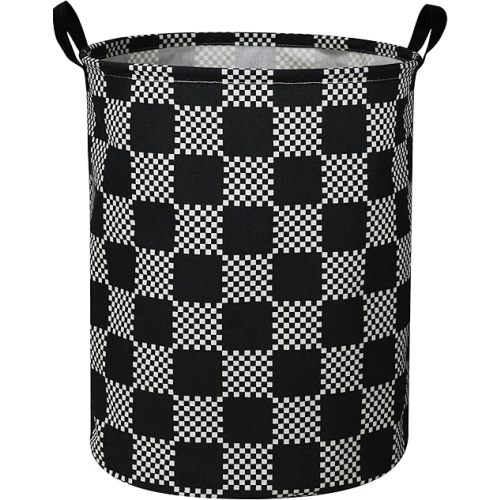 ESSME Boys Laundry Hamper,Kids Hamper Collapsible Canvas Waterproof Storage Bin for Boy, Nursery Hamper,Gift Baskets,toy bins(Black grid)