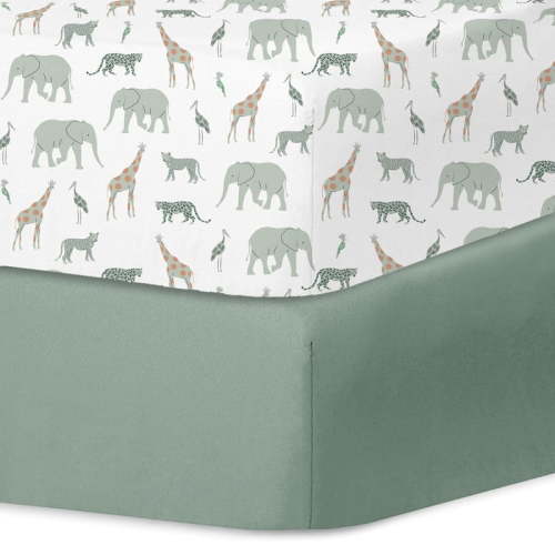 Little Grape Land Crib Sheets 2 Pack for Baby Boys Girls, Soft Breathable Fitted Sheets Fit 52" x 28" Crib & Toddler Mattresses, Safari