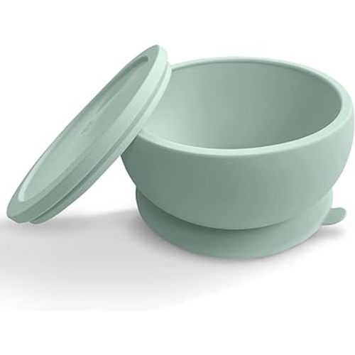 Octopod Silicone Baby Suction Bowl With Lid - Toddler & Baby Bowls, Baby Food Containers, Spill Proof Bowls For Toddlers, Suction Baby Bowls W/Lids, Food Grade Silicone Bowls For Babies (Sage Green)