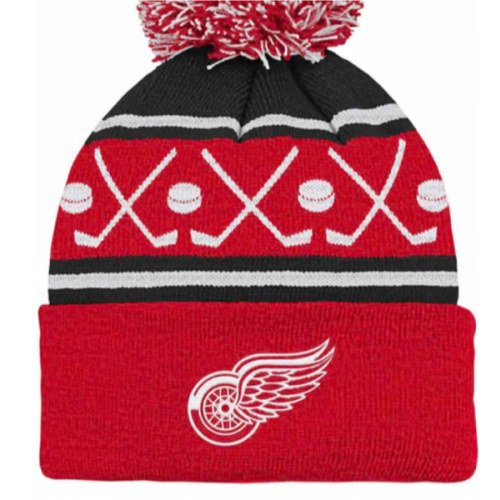 Detroit Red Wings Red Hockey Cuff Pom Baby Knit Hat - 133416090
