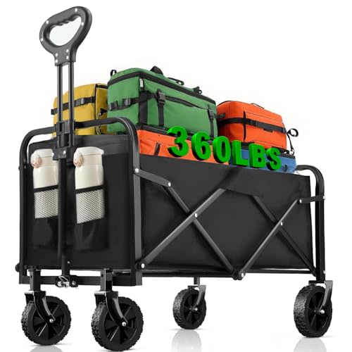 Joxir Collapsible Wagon Cart Foldable 360lbs Capacity, Lightweight Portable Beach Wagon, Shopping Carts with Wheels for Grocery, Camping, Shopping, Beach, Fishing, Garden Cart