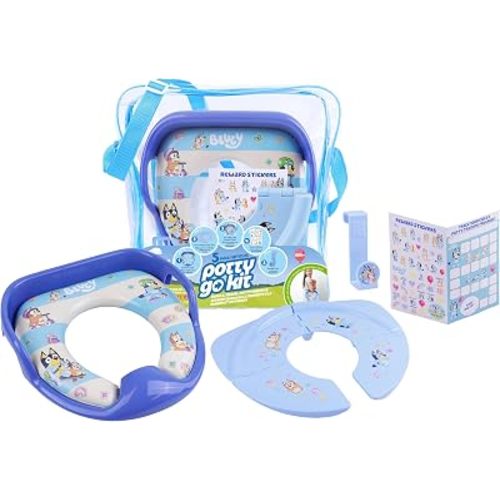 Bluey 5 Piece Potty Go Kit Training System Includes Soft and Travel Potties, Stickers, Hook, and Storage Bag