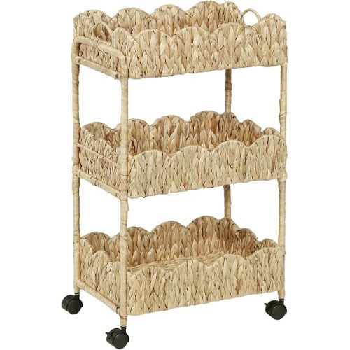 3-Tier Water Hyacinth Rolling Cart, Nursery Cart with Wheels