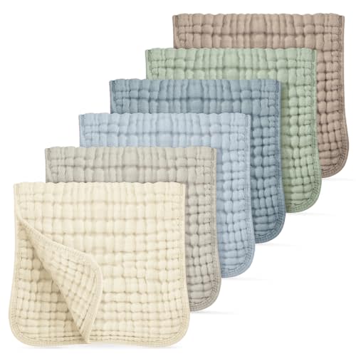 Looxii Muslin Baby Burp Cloths, Absorbent Brup Rags 6 Pack Set for Baby | 100% Cotton, Ultra Soft & Breathable, Easy to Wash & Dry, 6-Layer, Newborn Essentials, Gift for Boys & Girl, Neutral