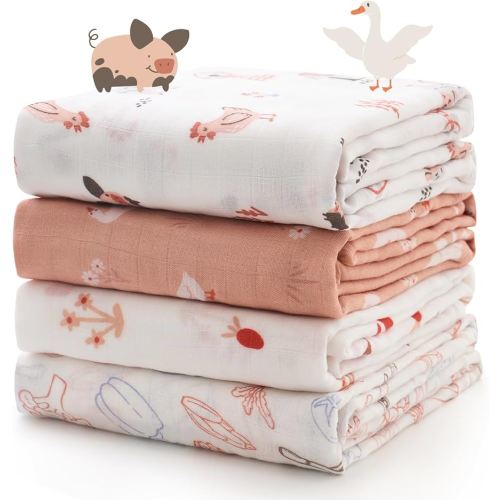 Momcozy Muslin Best Wishes Swaddle Blankets, Ultra Soft Neutral Registry Essentials, Pasture Pals & Pumpkin Dreams, Breathable Large 47'' x 47'' Newborn Boys Girls Receiving Blanket