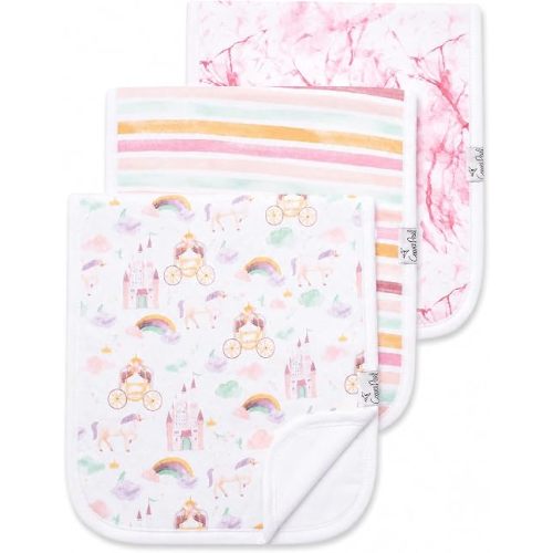 Copper Pearl Premium Baby Burp Cloths - 3-Pack Large Cotton Burp Cloths, Extra Soft Spit Up Rags with 3 Absorbent Layers, Perfect for Baby Girl Gifts (21" x 10" Size, Enchanted Set)