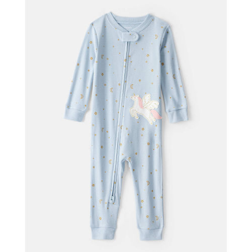 Baby Girl Unicorn Star Print 100% Cotton Long-Sleeve 2-Way Zip 1-Piece Pajamas - Blue - Carter's | Carter's