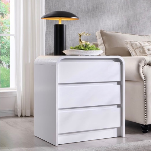 Aitjunz 25" Tall Modern Nightstand with Charging Station, 3 Drawers, White