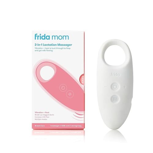 Frida Mom 2-in-1 Lactation Massager - Multiple Modes of Heat + Vibration for Clogged Milk Ducts, Increase Milk Flow, Breast Engorgement - USB Cord Included, White, pink