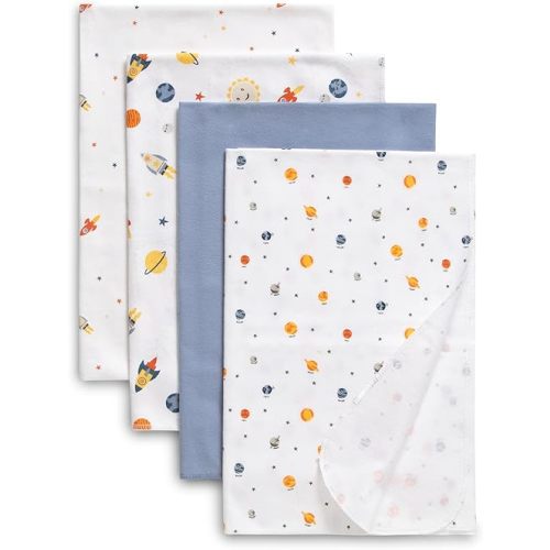 Delta Children 100% Cotton Flannel Baby Receiving Blankets for Girls and Boys – 30x30 Inches (Pack of 4), Space Exploration