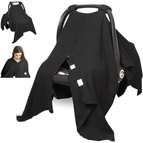 Baby Car Seat Cover Muslin Infant Carseat Canopy, Peekaboo Opening Car Seat Covers, Unisex Large Universal Fit Lightweight Breathable Newborn Breastfeeding Nursing Covers