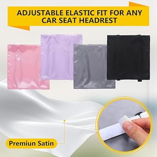 Tegeme 4 Pcs Satin Car Seat Head Headrest Cover for Baby Soft Silk Head Car Seat Cover Baby Sleeping Hair Protector for Infant Boys Girls