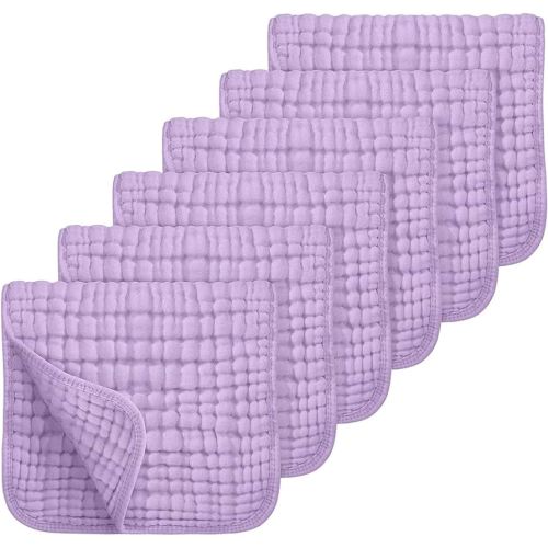 Looxii Muslin Burp Cloths 100% Cotton Muslin Cloths Large 20''x10'' Extra Soft and Absorbent 6 Pack Baby Burping Cloth for Boys and Girls (Purple)