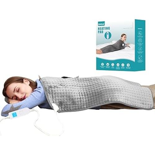 Ruqiji 17''x33'' XXXL King Size Heating Pad with Fast-Heating Technology&10 Temperature Settings, Flannel Electric Heating Pad/Pain Relief for Back/Neck/Shoulders/Menstrual Pain/Leg Cramp (Light Grey)