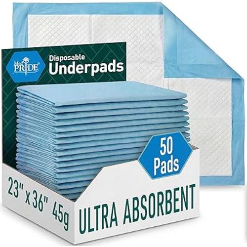 MED PRIDE Disposable Chux Pads 23in X 36in, Super Absorbent Bed Pads for Incontinence, Underpads for Adults, Kids, Pets (50 Count (Pack of 1) Blue/White)