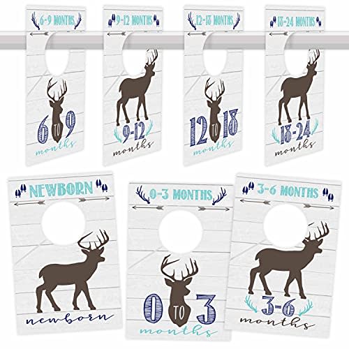 Hadley Designs 7 Woodland Baby Nursery Closet Organizer Dividers for Boy Clothing, Blue Deer Age Size Hanger Organization for Kid Toddler, Infant Clothes Must Have, Shower Registry Gift, 0-24 Months