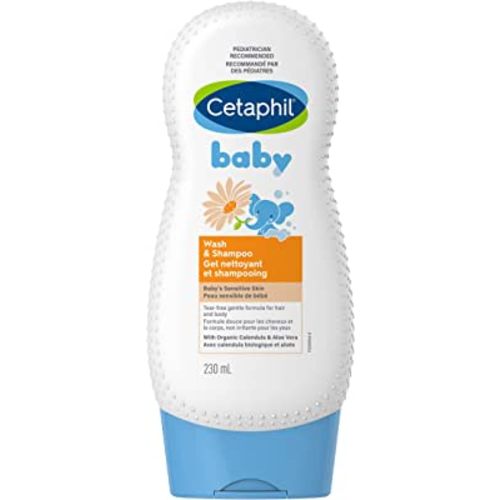Cetaphil Baby Wash and Shampoo With Organic Calendula - Tear Free - Paraben, Colourant and Mineral Oil Free - 230ml