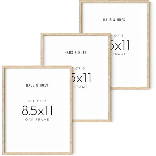 HAUS AND HUES Beige Oak Wood 8.5x11 Picture Frame - Modern Wood Wall Art Display - Lightweight 8.5x11 Frame for Art Prints, Photos, Posters - Ready-to-Hang Vertically & Horizontally (Set of 3)