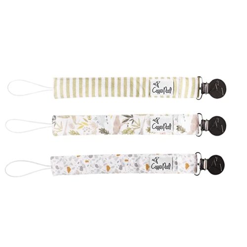 Copper Pearl Pacifier Clip 3-Pack: Premium Knit Binky Clips for Baby Girls and Boys - Stylish Stainless Steel Pacifier Holder Clip - Baby Pacifier Clips for No More Floor Drops - Rex