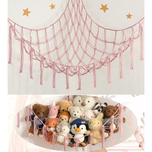 Stuffed Animal Storage Hammock or Net Corner - Large Toy Hammock Net for Stuffed Animals Room Decor - Cute Stuff Animal Organizer Plush Holder - Kids Baby Nursery Essentials Wall Bedroom Home Decor