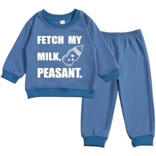 Toddler Baby FETCH MY MILK, PEASANT Long Sleeve Sweatshirt Top Jogger Pants Set Cute Fall Winter Clothes Set