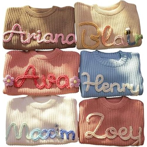 Personalized Baby Name Sweater – Hand-Embroidered Knit Sweater for Babies, Custom Baby Girl Sweater, Unique Baby Shower, Birthday or Christmas Gift